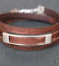 Leather wrap bracelet - rectangular brown silver  - Image 2