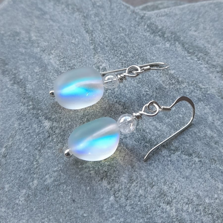 Aurora Glass and Quartz Sterling Silver Earrings