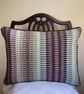 Rosanna cushion: Aubergine, Misty Woods & Sea Mist Blue. Handwoven in Wales - Image 2