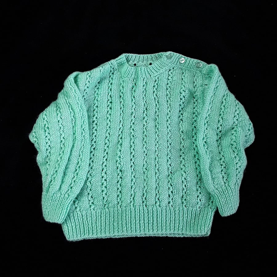Hand knitted baby jumper in mint green 2 - 3 years