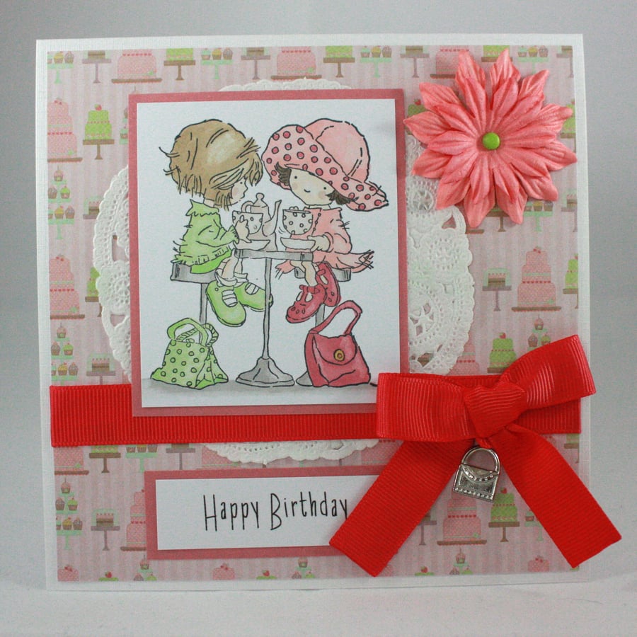 Handmade birthday card - tea for two