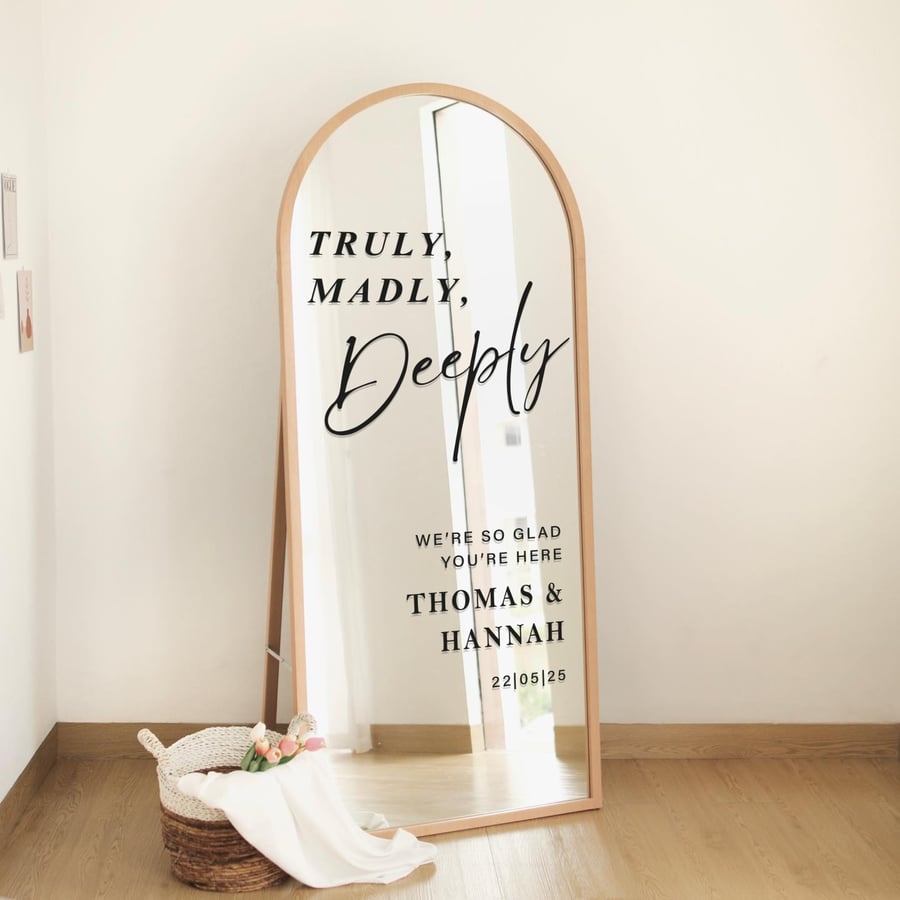 Truly, Madly, Deeply 05 Sticker: Custom Wedding Mirror Decal, Personalised Sign