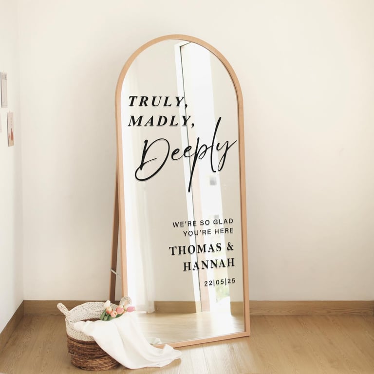 Truly, Madly, Deeply 05 Sticker: Custom Wedding Mirror Decal, Personalised Sign