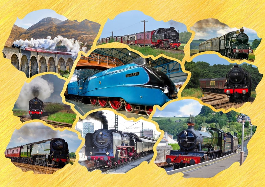 Mixed Steam Trains Greeting Card A5 Size 