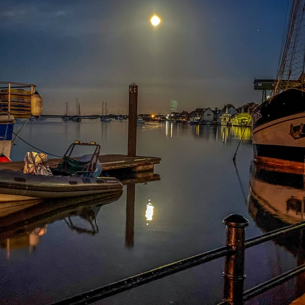 Coastal Photography Greetings Card - Wells-next-Sea Moonlight -  Blank Card