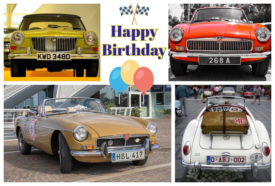 Vintage MG Cars Birthday Card A5