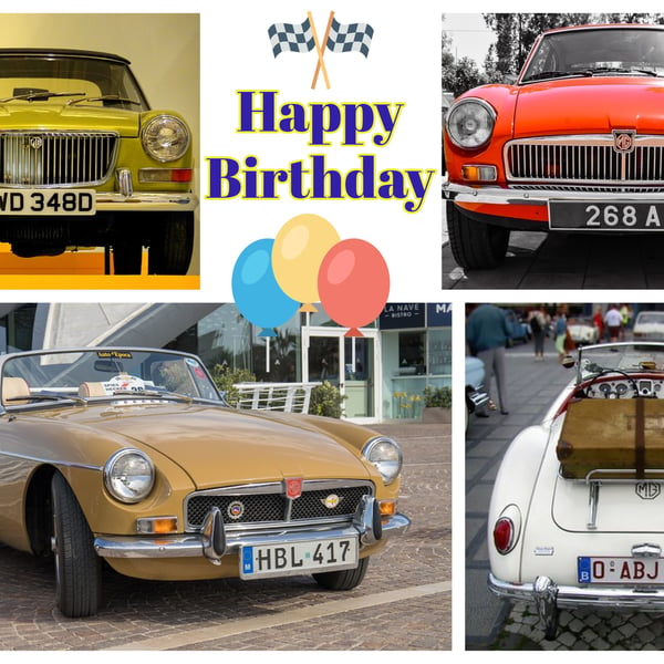 Vintage MG Cars Birthday Card A5