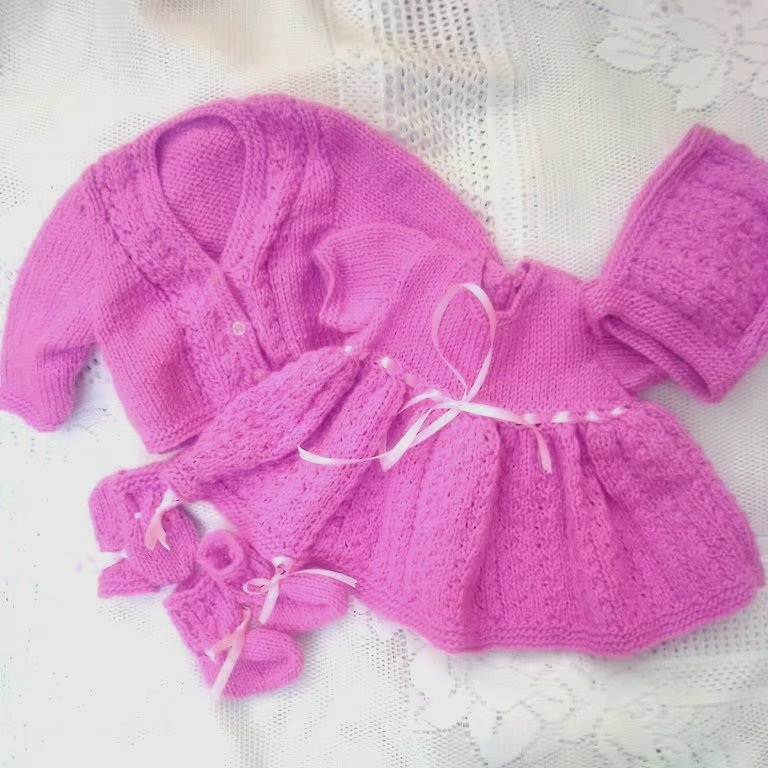 5 Piece Knitted Dress Set for a Baby Girl, Prem Sizes Available, Custom Make