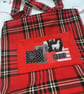 Red Tartan Tote Bag with Patchwork Pocket