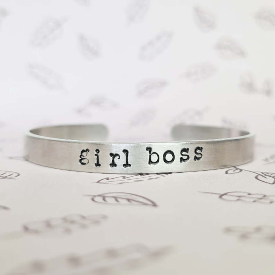 Girl Boss Bracelet, Women Empowerment Cuff, Feminist Jewellery