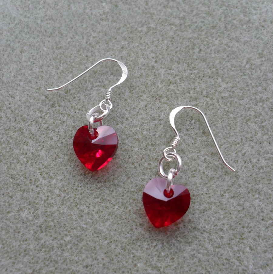 Red Crystal Heart Earrings With crystal Hearts From Swarovski Valentines Gift