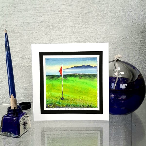 18th Hole Machrihanish, Scotland With Jura  Whisky Isle Handpainted Blank Card 