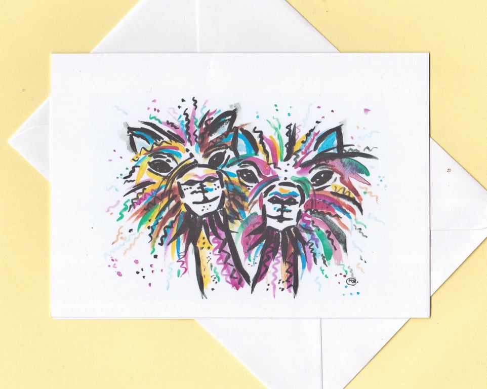 Card Alpaca couple. Blank inside. Wedding engagement anniversary valentine card 