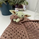 Crocheted Baby Yoda Grogu Comforter - Handmade Baby Snuggle Lovey.