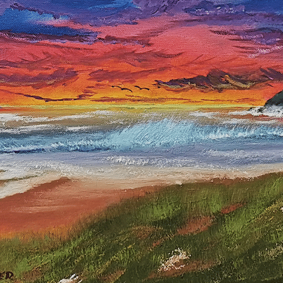 Wall Art, Original Oil Painting, Sun Set on windy Dunnet Beach, wall decoration