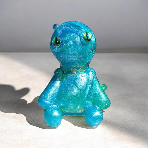 Aqua Hexling Voodoo Doll — Opal Shimmer Resin Fetish