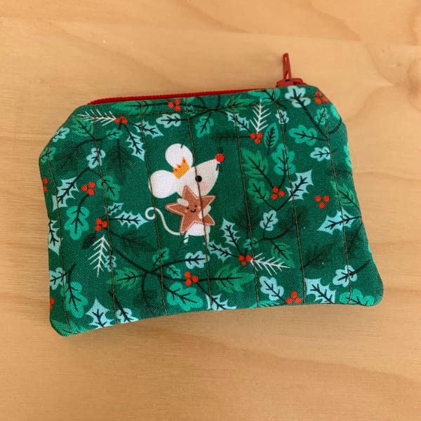 Christmas Mouse Fabric Quilted Mini Purse