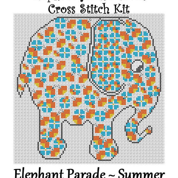 Elephant Parade Cross Stitch Kit Summer Size Approx 7" x 7"  14 Count Aida