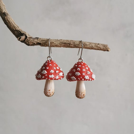 Half-Round Fly Agaric Red Mushroom Earrings