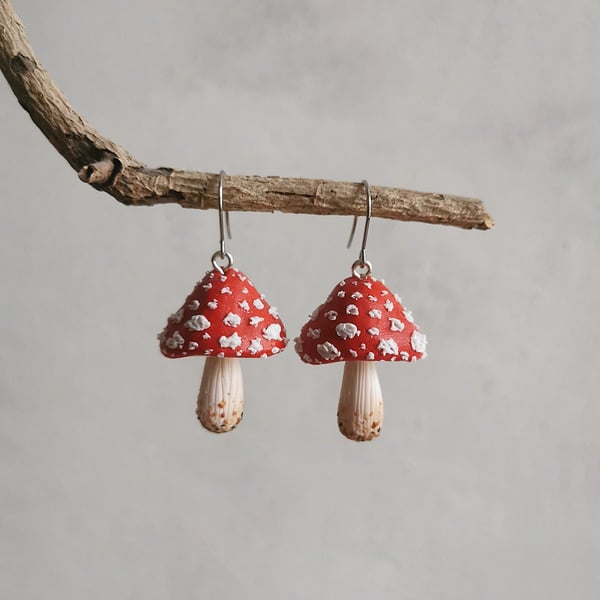 Half-Round Fly Agaric Red Mushroom Earrings