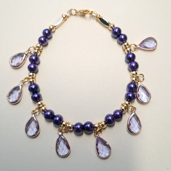 Handmade Amethyst and Pearl Teardrop Bracelet 