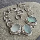 Aqua and white seaglass bracelet, Beach lover gift, Hallmarked jewellery
