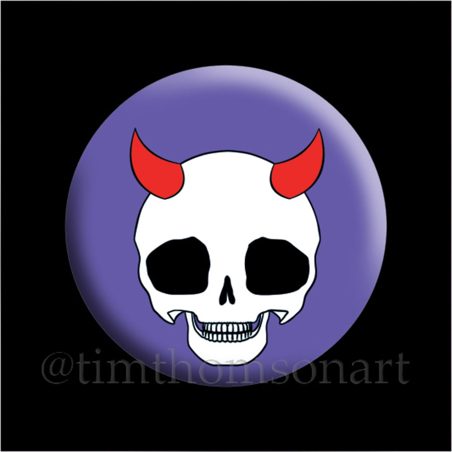 Pullip Doll Skull with Devil Horns, 25mm Button Pin Badge