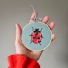 Handmade Ladybird mini hoop, hanging decoration, applique & embroidery