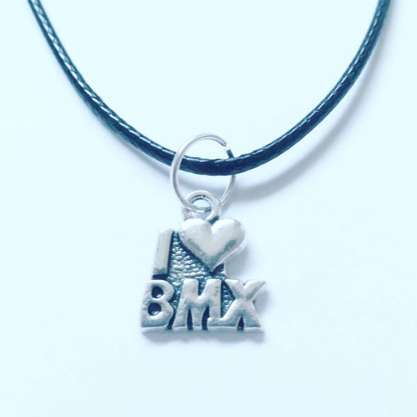 BMX Bicycle Bike Design Necklace on a Black Cord Wonderful Gift for Any Bike Rid