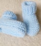 Hand knitted baby booties, blue knitted boots 