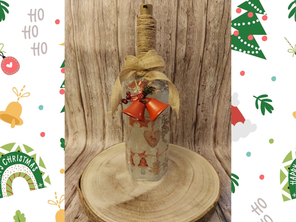 Hand Painted and Decoupaged Light up Bottle