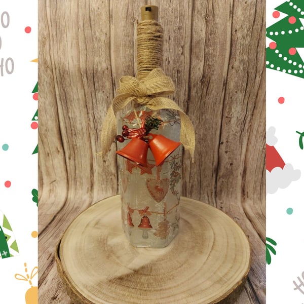 Hand Painted and Decoupaged Light up Bottle