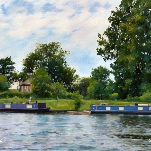 Moored Up Narrow Boats  A5 Greeting Card Norfolk 
