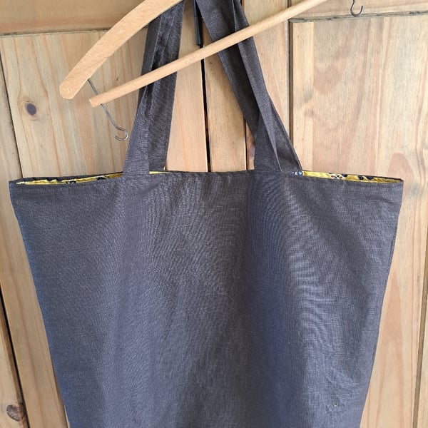 Brown linen vintage tote