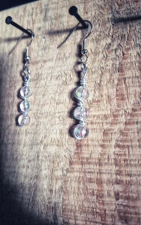 Handmade Clear Glass Bead Earrings – Silver Wire Wrapped Drop Earrings