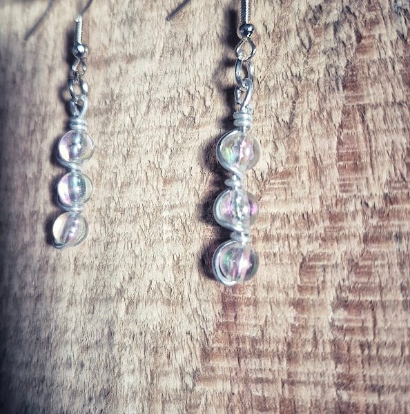 Handmade Clear Glass Bead Earrings – Silver Wire Wrapped Drop Earrings