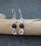 Garnet and molten silver drop earrings, silver dangle earrings, arc jewellery