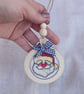 Embroidered Santa Christmas Tree Ornament, Handmade Cross Stitch Wooden Bauble - Image 9