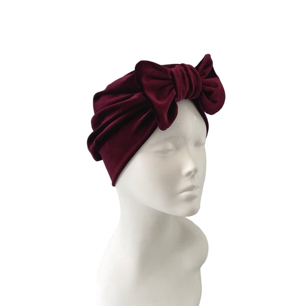 Burgundy Velvet Turban Head Wrap Comfy Stretch Velvet 1940s Turban Retro 