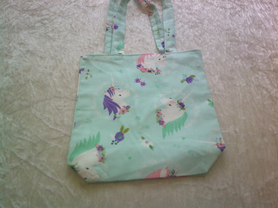 Unicorn Heads on Pale Aqua Fabric Bag