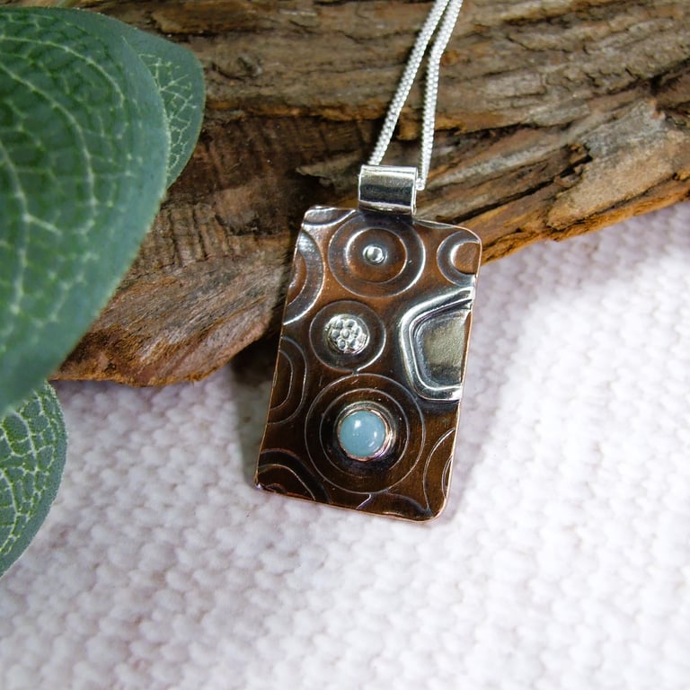 Sterling Silver and Copper Necklace with Silver Flower and Amazonite Gemstone