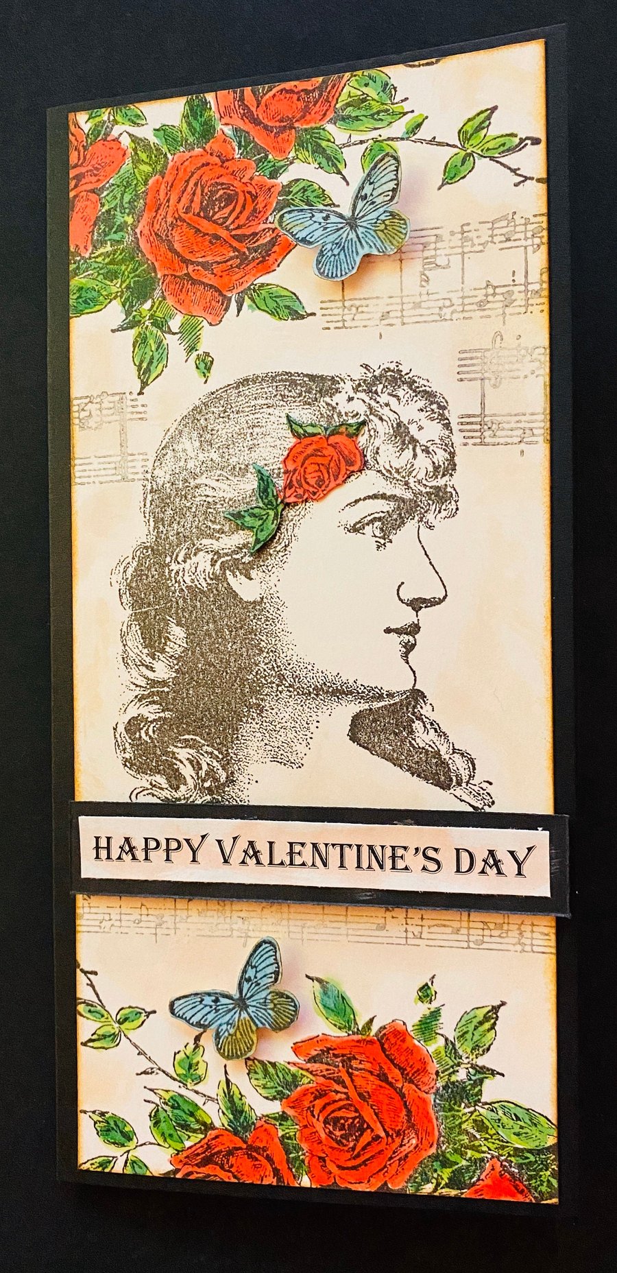 Valentine "Vintage Lady with Watercoloured Roses" Card 