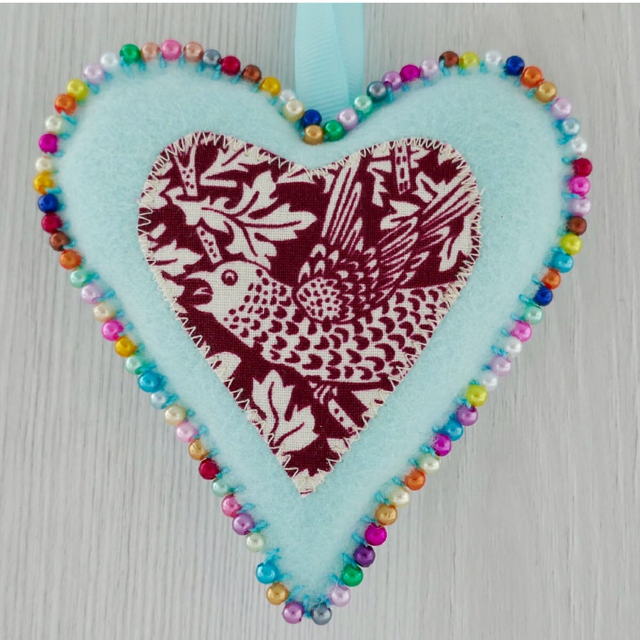 William Morris Felt Heart 4” (10cm) Pale Blue - Winter Berry