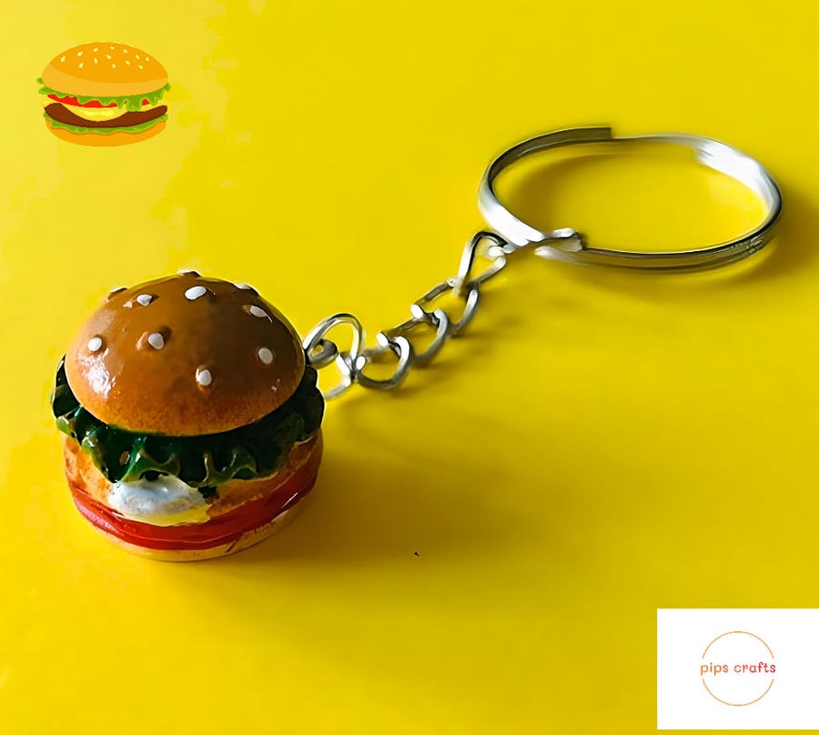 Quirky Cheeseburger Hamburger Keyring - Fun Food Keychain, Gift