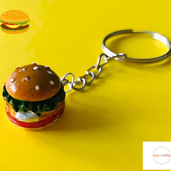 Quirky Cheeseburger Hamburger Keyring - Fun Food Keychain, Gift