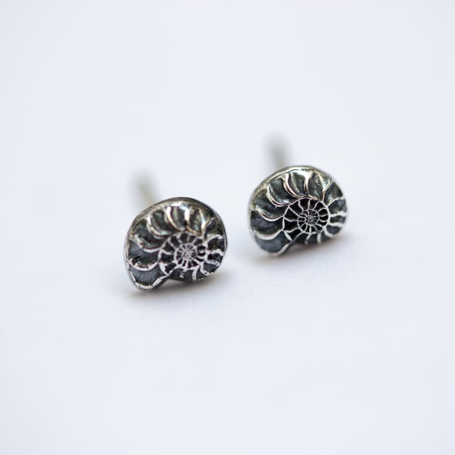 Recycled Sterling Silver Ammonite Small Stud Earrings
