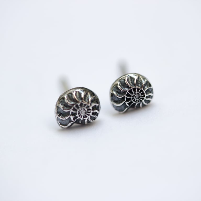Recycled Sterling Silver Ammonite Small Stud Earrings