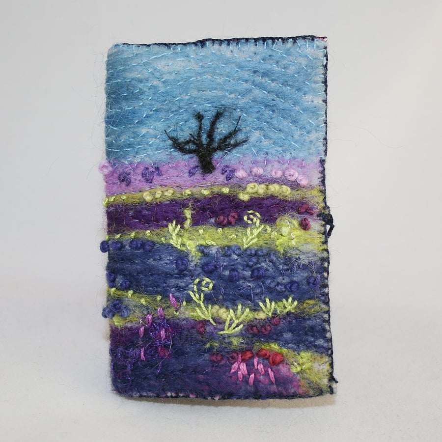 Moorland Card Case, Wallet - embroidered and felted