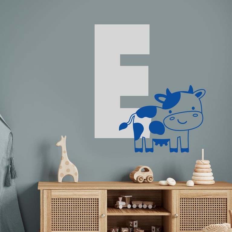 Personalised Initial & Animal Wall Sticker - Cow: Farm Custom Kids Room Decor