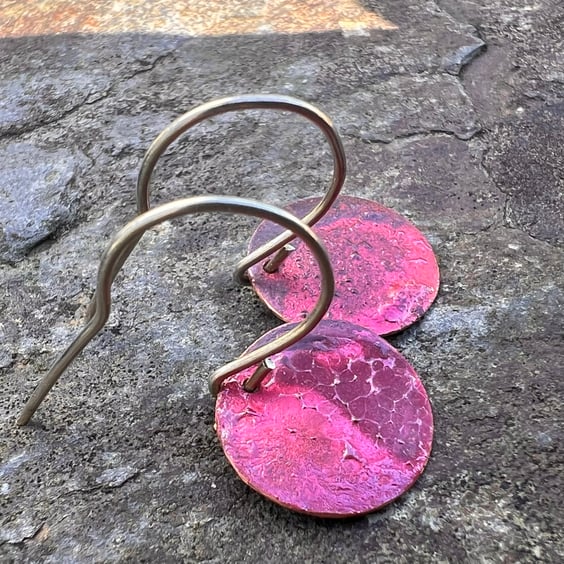   Red Copper  Circle Dangle Earrings